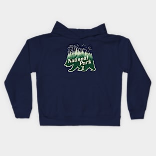 Phrase national park with bear and mountains Kids Hoodie